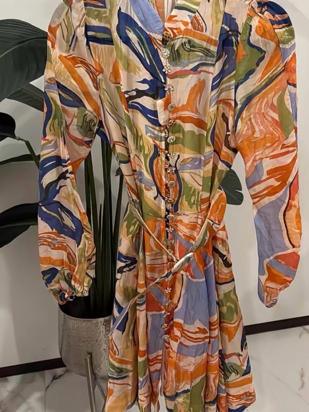 Abstract Print Long Sleeve Dress in Multicolor